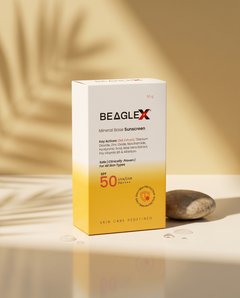 BeagleX Mineral Base Sunscreen SPF 50 PA++++ | Broad Spectrum, No White Cast | For All Skin Types – 50g
